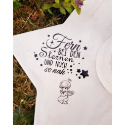 Stern aus Beton mit Schriftzug Grabschmuck Trauer Grabgesteck Grabstern Gedenkstein Stern Sternenkind Personalisierbar