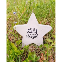 Stern aus Beton mit Schriftzug Grabschmuck Trauer Gedenken Vermissen Gedenkstein Erinnerung