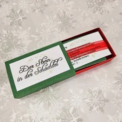 Stern in der Schachtel – 3D-Faltstern in Dunkelgrün, Rot & Mattgold mit Anleitung