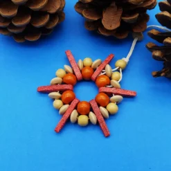 Stern, Perlenstern MIX, natur orange rot, Mix Keramik + Holz, Weihnachtsdekoration, Geschenkanhänger, Baumschmuck