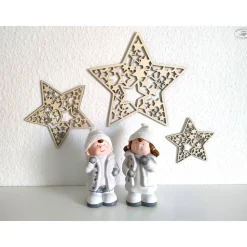 Sterne mit Sternmuster aus Holz, 3er-Set