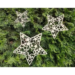 Sterne mit Sternmuster aus Holz, 3er-Set