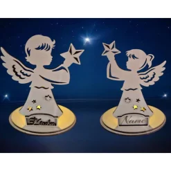 Sternenkind Engel Teelicht aus Holz - Personalisiertes Andenken mit Namen - Jungen/Mädchen - Trauerlicht Andenken