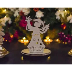 Sternenkind Engel Teelicht aus Holz - Personalisiertes Andenken mit Namen - Jungen/Mädchen - Trauerlicht Andenken