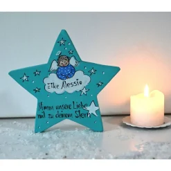 Sternenkind Junge Holzstern – Personalisiertes Andenken & Erinnerung mit Spruch