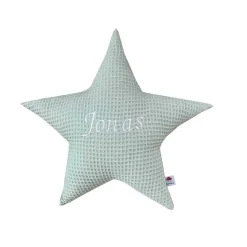 Sternenkissen aus Waffelpiquet mit Namen personalisiert in Pastellfarben