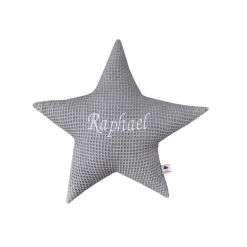 Sternenkissen aus Waffelpiquet mit Namen personalisiert in Pastellfarben