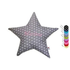 Sternenkissen mit Namen personalisiert aus Sternenstoff in vielen Farben, Rückseite Öko Teddy