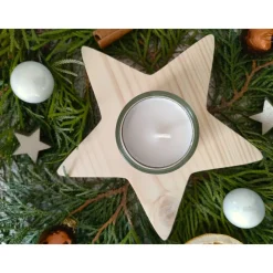 Stern-Teelichthalter mit Glaseinsatz / Holzstern