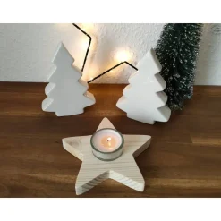 Stern-Teelichthalter mit Glaseinsatz / Holzstern