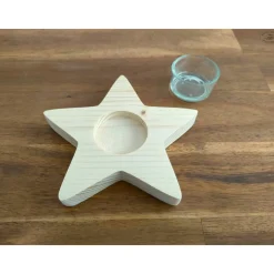 Stern-Teelichthalter mit Glaseinsatz / Holzstern