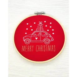 Stickrahmen Merry Chistmas Stickbild Weihnachtszauber Weihnachtsdeko Stickbild Weihnachtsauto Weihnachtsgeschenk