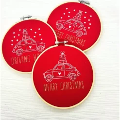 Stickrahmen Merry Chistmas Stickbild Weihnachtszauber Weihnachtsdeko Stickbild Weihnachtsauto Weihnachtsgeschenk