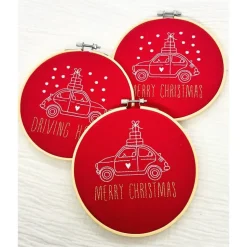 Stickrahmen Merry Chistmas Stickbild Weihnachtszauber Weihnachtsdeko Stickbild Weihnachtsauto Weihnachtsgeschenk