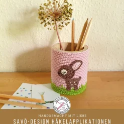 Stiftebecher für Kinder mit Reh und Fliegenpilz – Handgemachter Holzbecher Utensilo