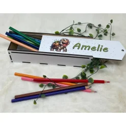 Stiftebox aus Holz personalisiert | Geschenk Einschulung| Federmäppchen Stifte Etui | Stifthalter Schildkröte