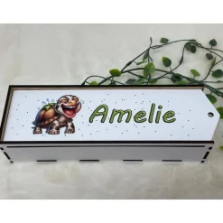 Stiftebox aus Holz personalisiert | Geschenk Einschulung| Federmäppchen Stifte Etui | Stifthalter Schildkröte