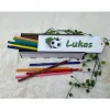 Stiftebox aus Holz personalisiert | Geschenk Einschulung| Federmäppchen Stifte Etui | Stifthalter Fussball Blau
