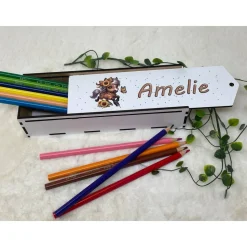 Stiftebox aus Holz personalisiert | Geschenk Einschulung| Federmäppchen Stifte Etui | Stifthalter Pferd