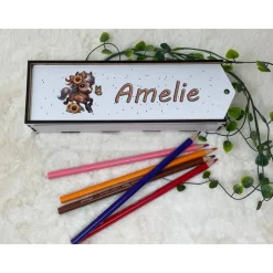 Stiftebox aus Holz personalisiert | Geschenk Einschulung| Federmäppchen Stifte Etui | Stifthalter Pferd