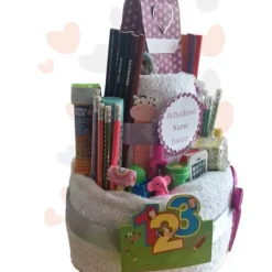 Stiftetorte Geschenk zur Einschulung für Mädchen Handtuchtorte Schultüte Schuleinführung erster Schultag