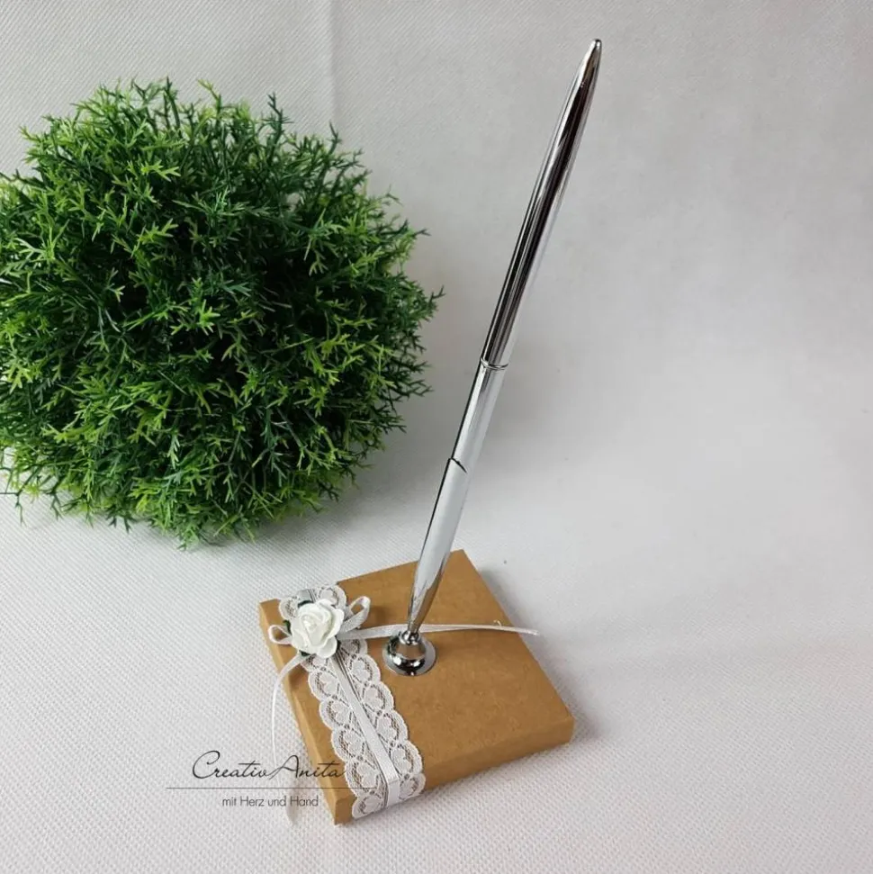 Stifthalter VINTAGE NATUR Spitze+Röschen  Hochzeit