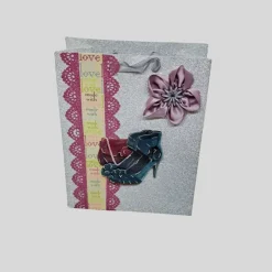 Stilvolle silberne Glitter-Geschenktasche mit 3D-Motiv