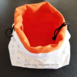 Stoffbeutel mit Zugbändern – Pompadourbeutel aus Vintage Baumwolle, 21 x 22 cm, Handgemacht, Unikat