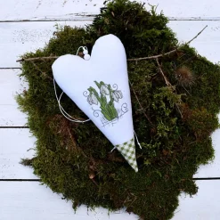 Stoffherz - Dekoration - Schneeglöckchen - Maschinenstickerei