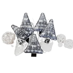 Stofftannenbäume 5er Set bestickt, Baumhänger, Geschenkanhänger