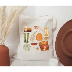 Stofftasche Herbst Jutebeutel Autumn Essentials - Bibliothektasche - Geschenk Herbst - Geschenkidee Herbstmuster - Jutet