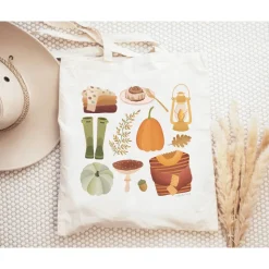 Stofftasche Herbst Jutebeutel Autumn Essentials - Bibliothektasche - Geschenk Herbst - Geschenkidee Herbstmuster - Jutet