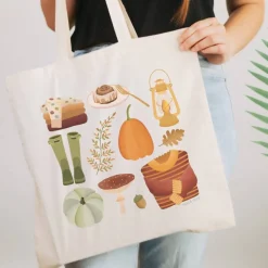 Stofftasche Herbst Jutebeutel Autumn Essentials - Bibliothektasche - Geschenk Herbst - Geschenkidee Herbstmuster - Jutet