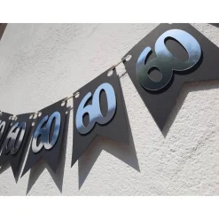 Super edle Girlande zum 60. Geburtstag Jubiläum Hochzeitstag Silber und Schwarz handgefertigt Zahlengirlande