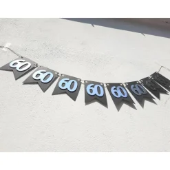 Super edle Girlande zum 60. Geburtstag Jubiläum Hochzeitstag Silber und Schwarz handgefertigt Zahlengirlande