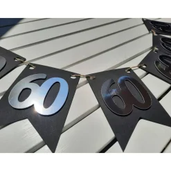 Super edle Girlande zum 60. Geburtstag Jubiläum Hochzeitstag Silber und Schwarz handgefertigt Zahlengirlande