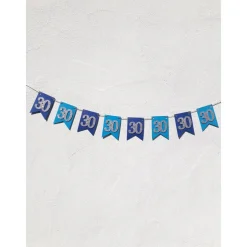 Super edle Girlande zum 30. Geburtstag Wimpelkette Girlande Dekoration Papierdeko Wimpel Silber und Blau Glitzer