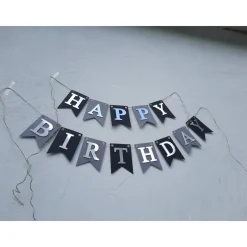Super edle Girlande zum Geburtstag Happy Birthday auf Wunsch personalisiert mit Wunschnamen Silber Grau und Schwarz
