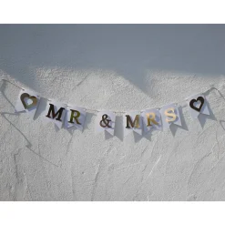 Super edle Girlande zur Hochzeit MR & MR in Gold und Weiß auf Wunsch personalisiert mit Wunschnamen Namensgirl