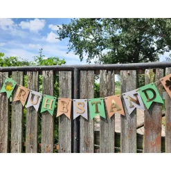 Super elegante Girlande zum Ruhestand / Rente / in Grün, Beige, Grau und Gold Glücksklee Abschied Willkommen im Ruhestan
