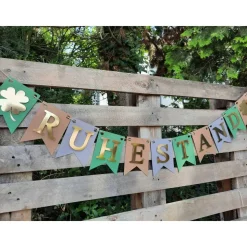 Super elegante Girlande zum Ruhestand / Rente / in Grün, Beige, Grau und Gold Glücksklee Abschied Willkommen im Ruhestan