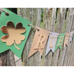 Super elegante Girlande zum Ruhestand / Rente / in Grün, Beige, Grau und Gold Glücksklee Abschied Willkommen im Ruhestan