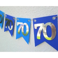 Super elegante Girlande zum 70. Geburtstag Jubiläum Silber und Blau handgefertigt Zahlengirlande Happy Birthday Dekorati