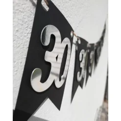 Super schöne Girlande zum 30. Geburtstag in Silber und Schwarz! Wimpelkette Dekoration Papierdeko