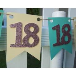 Supercoole Girlande zum 18. Geburtstag in Pastellfarben Mintgrün, Hellgelb und Rosa Glitzer Handgefertigt