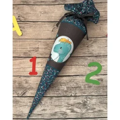 supercoole Schultüte Zuckertüte in grau Petrol mint mit Dino Motiv