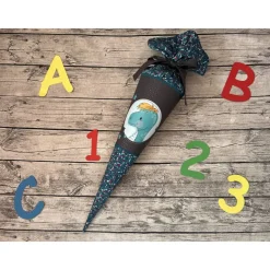 supercoole Schultüte Zuckertüte in grau Petrol mint mit Dino Motiv