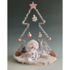 Tannenbaum mit Schneemann in Rosa, Dekoration,Weihnachtszeit,Adventzeit  mit Beleuchtung,Unikat