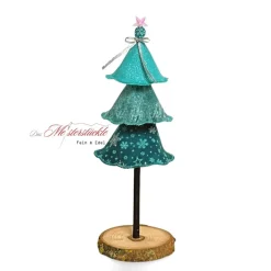 Tannenbäumchen mit Holzsockel in eisblau petrol – Einzigartige, handgemachte Weihnachtsdeko in 3 Größen