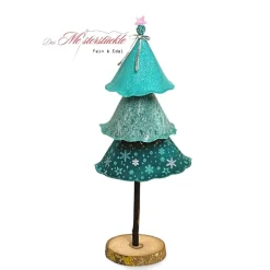 Tannenbäumchen mit Holzsockel in eisblau petrol – Einzigartige, handgemachte Weihnachtsdeko in 3 Größen
